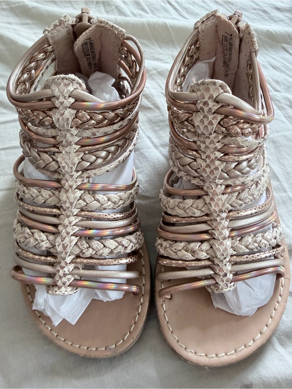 Rachel Zoe Girls' Rose Gold Braided Strappy Sandals